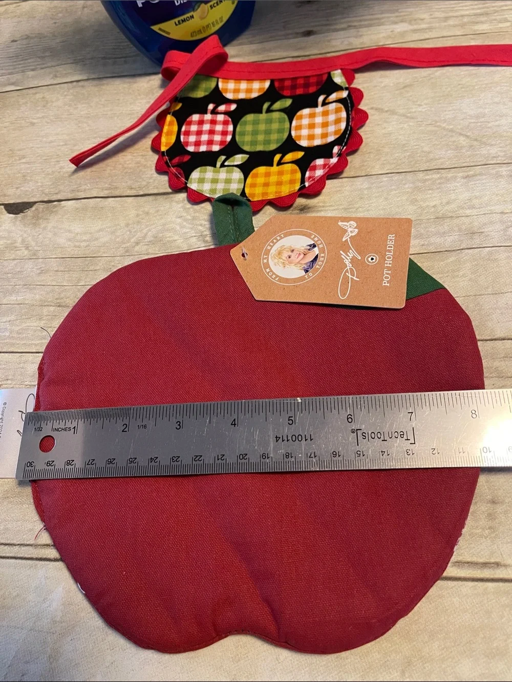 Three Pc Bundle Apples Dish Towel Pot Holder & Dish Soap Bottle Apron